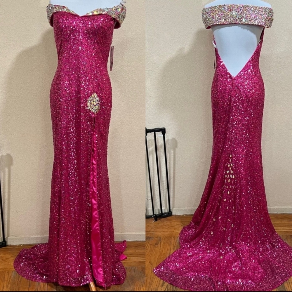 NWT NEW Panoply 44225 fuchsia sequins sleeping beauty formal dress